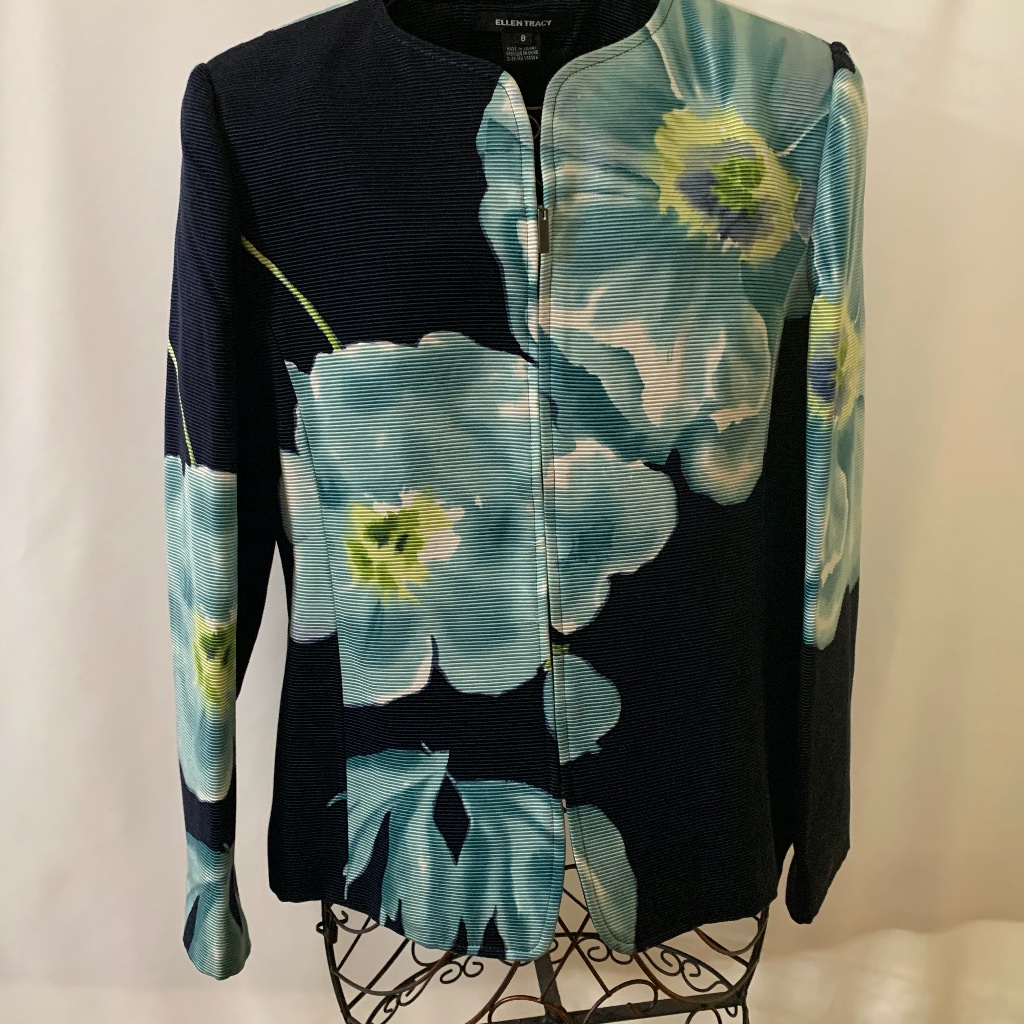 Vintage Ellen Tracy Navy And Blue Floral Jacket - Nwt